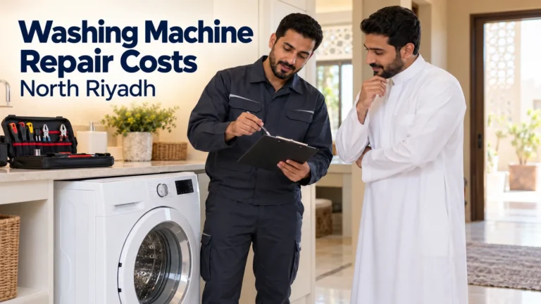 Technician explaining a washing machine repair estimate to a homeowner